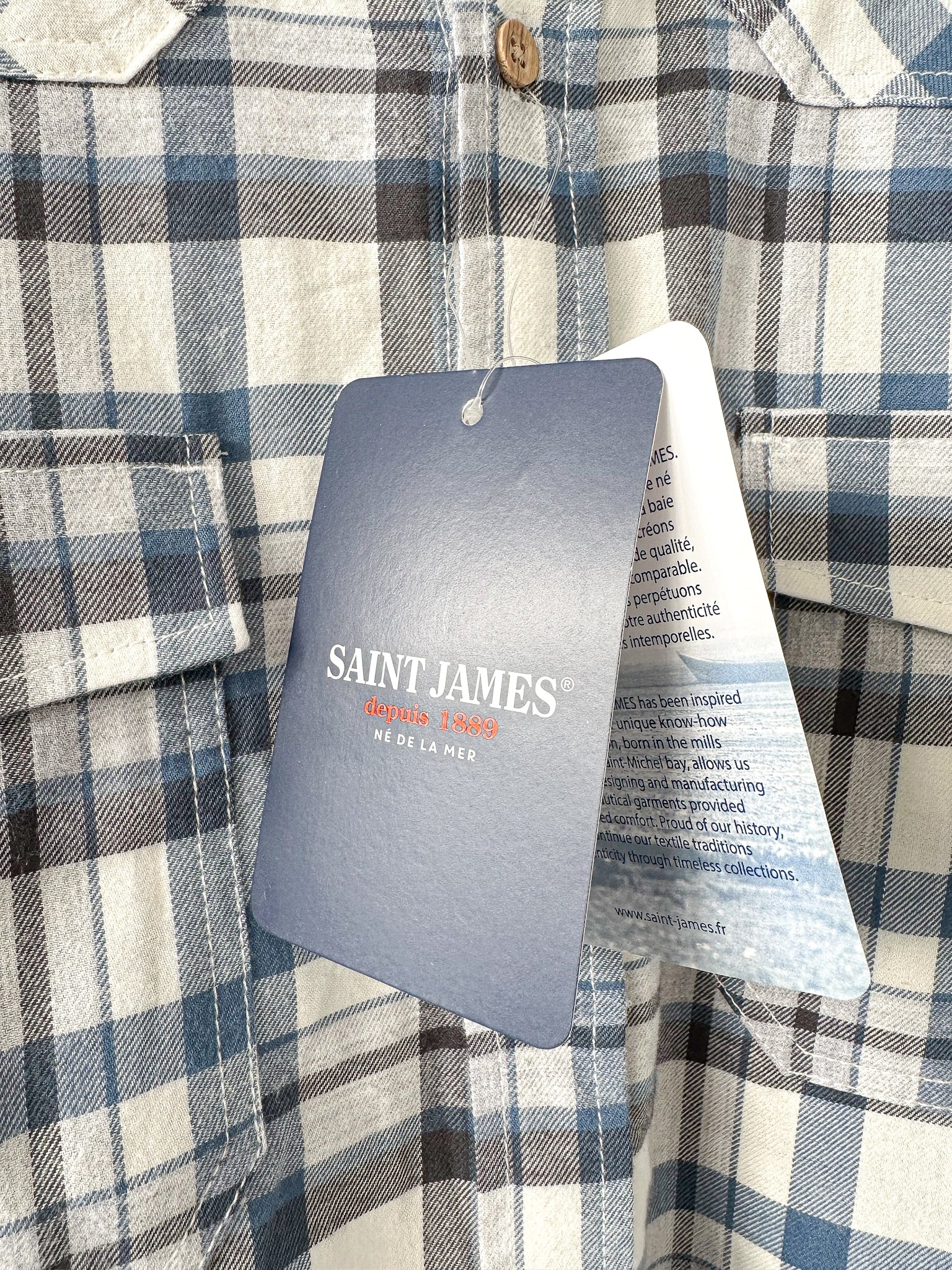Saint James Blue Checked Shirt In Brushed Cotton