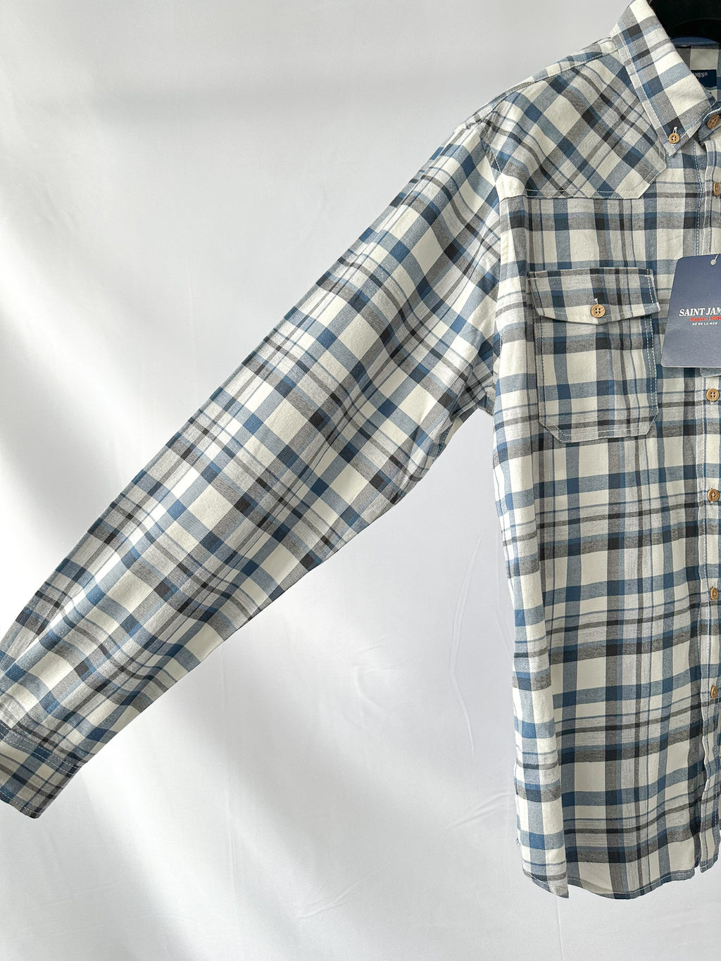 Saint James Blue Checked Shirt In Brushed Cotton