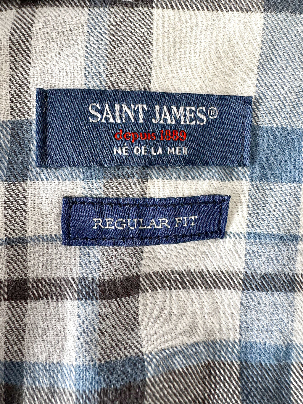 Saint James Blue Checked Shirt In Brushed Cotton