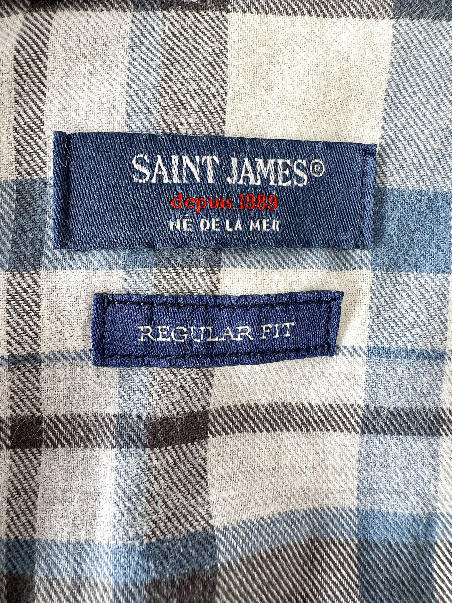 Saint James Blue Checked Shirt In Brushed Cotton