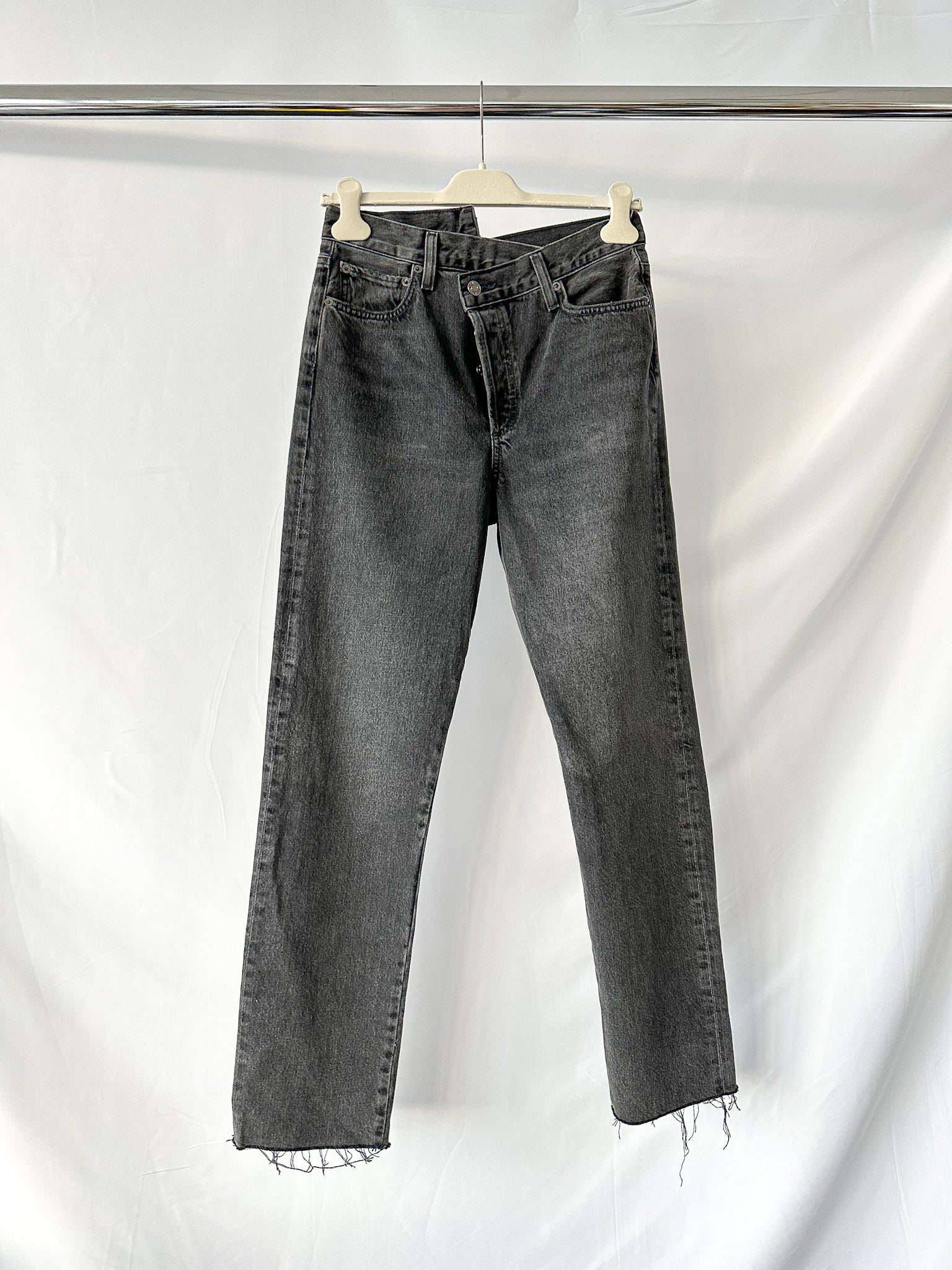 Agolde Criss Cross Waist Straight Leg Black Jeans