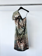 Halpern Sequinned One Shoulder Rainbow Party Dress