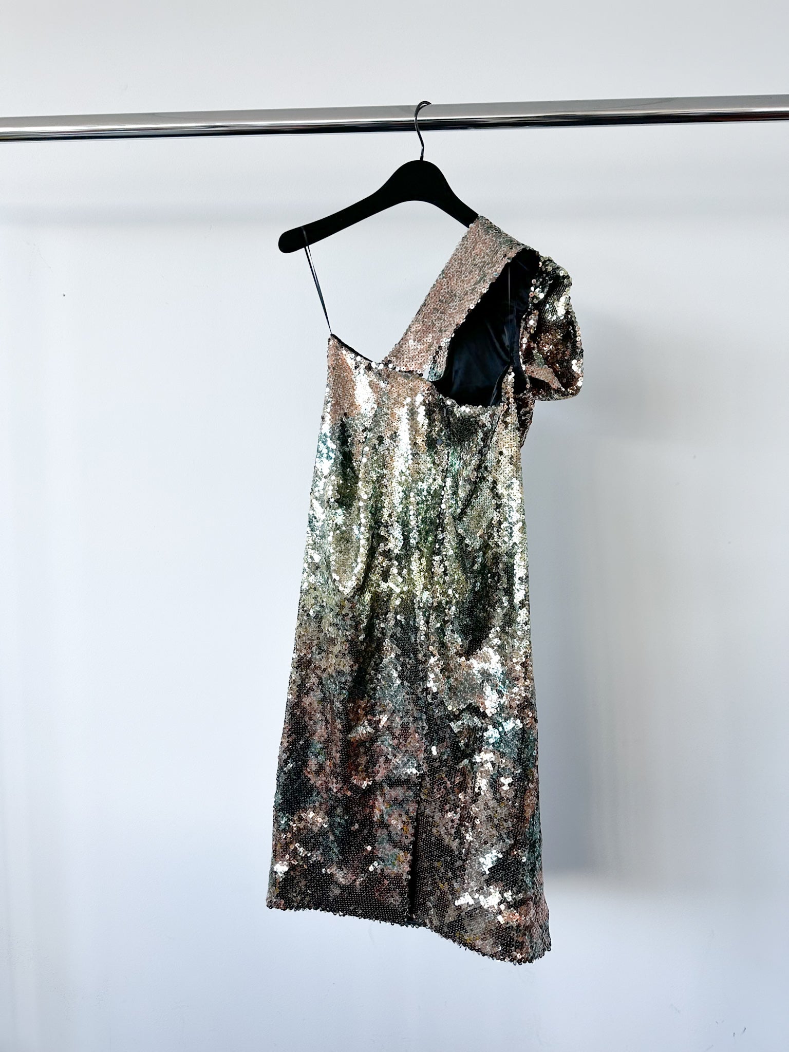 Halpern Sequinned One Shoulder Rainbow Party Dress