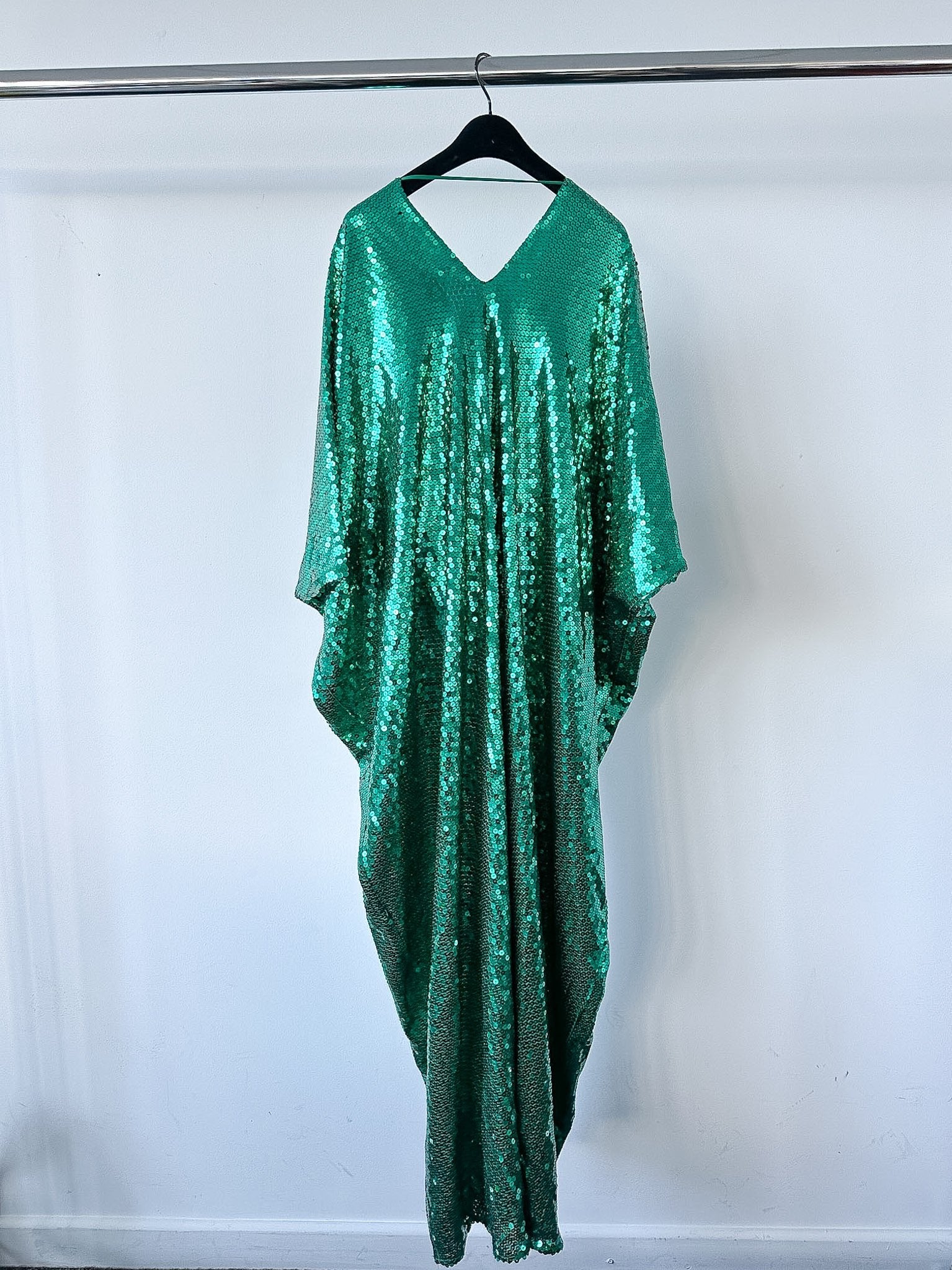 Taller Marmo Green Gala Disco sequinned Crepe Kaftan Gown