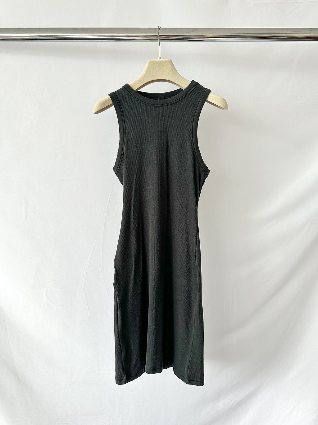 Skims Black Rib Knit Stretch Tank Mini Dress