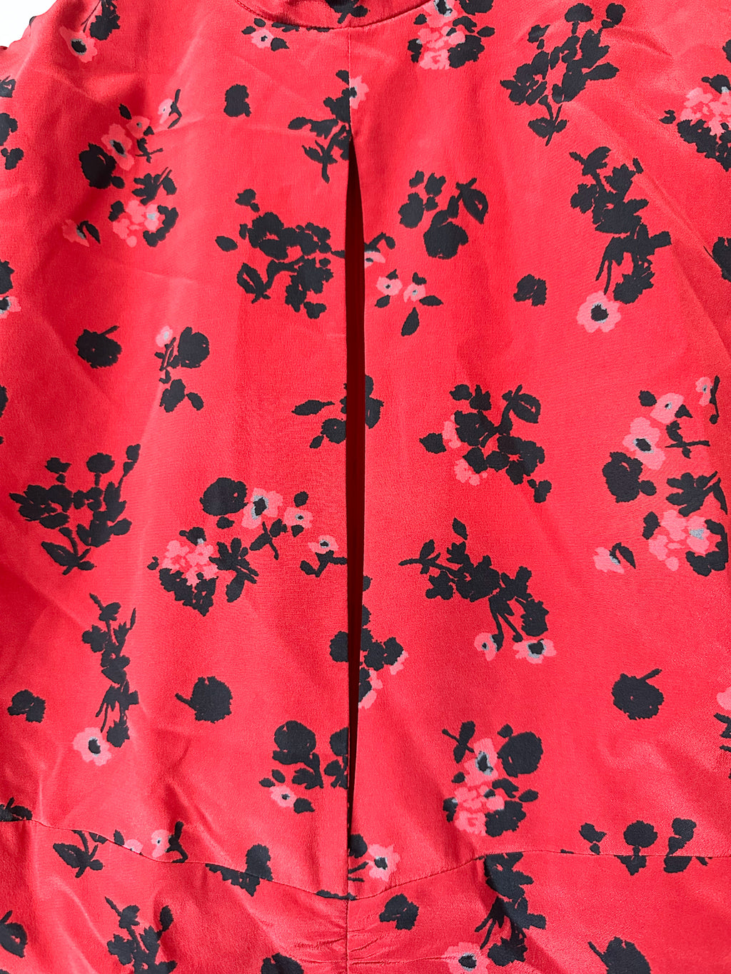 Alessandra Rich Red Floral Rose Print Silk High Neck Keyhole Front Mini Dress