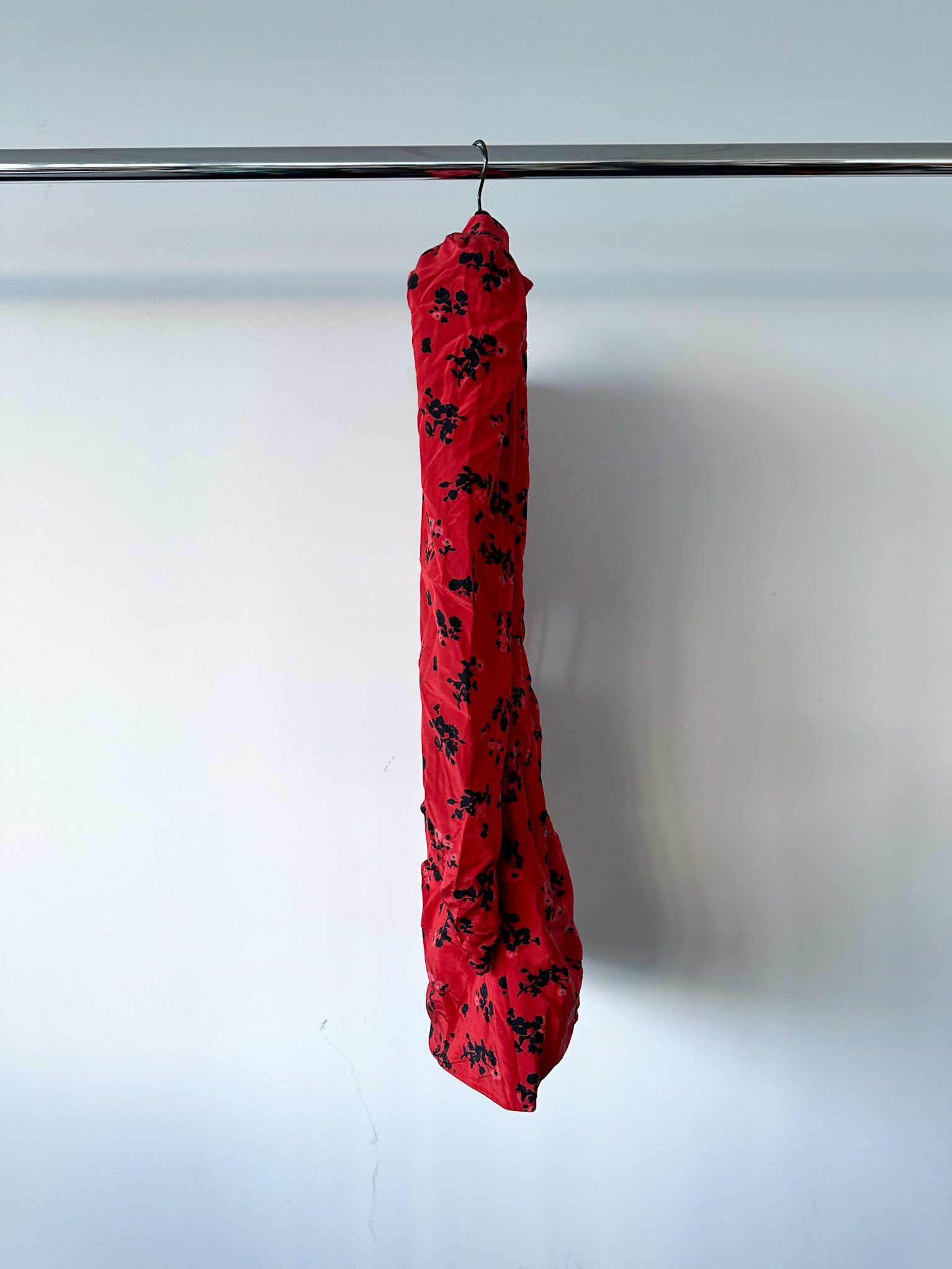 Alessandra Rich Red Floral Rose Print Silk High Neck Keyhole Front Mini Dress