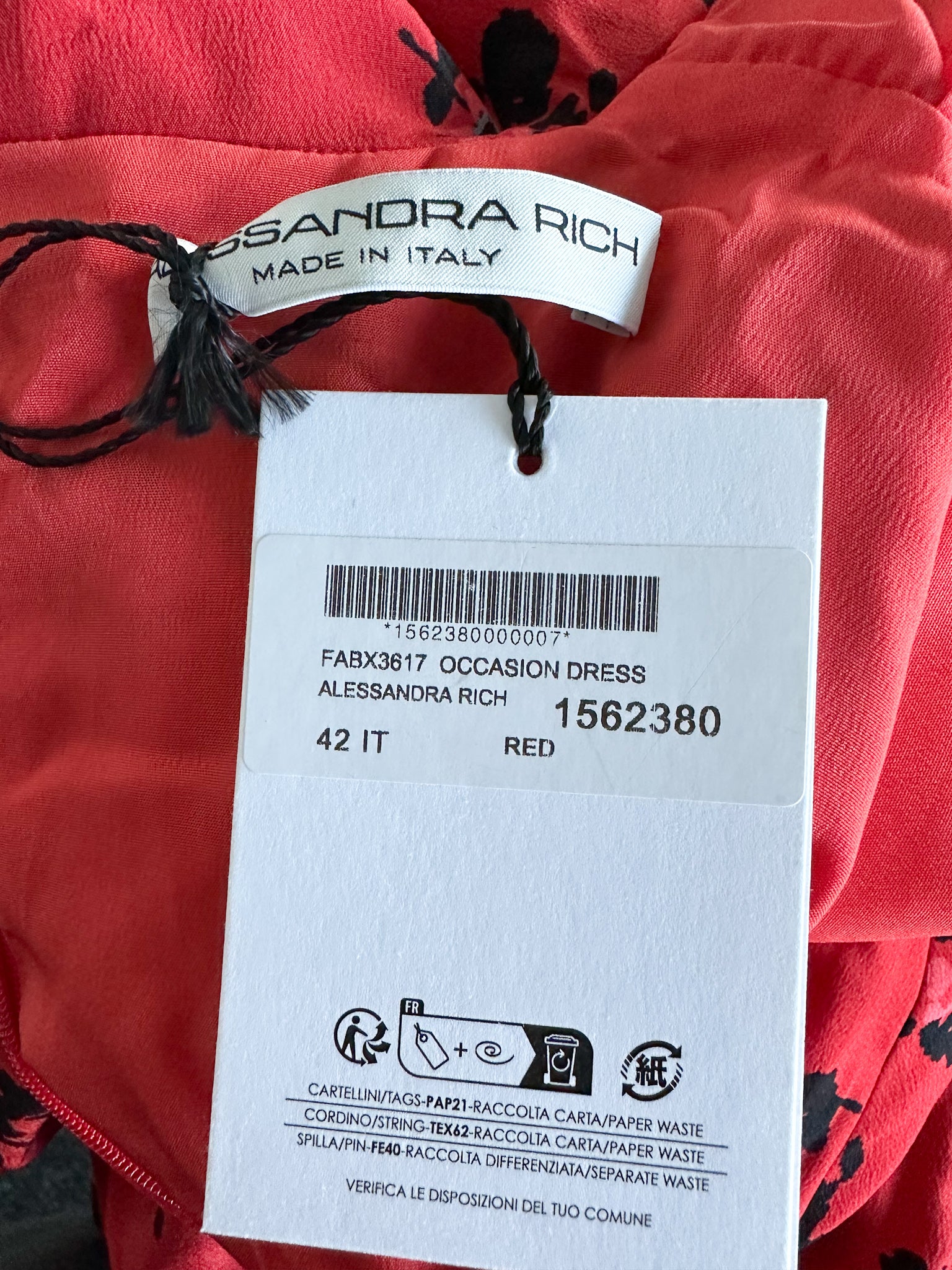 Alessandra Rich Red Floral Rose Print Silk High Neck Keyhole Front Mini Dress