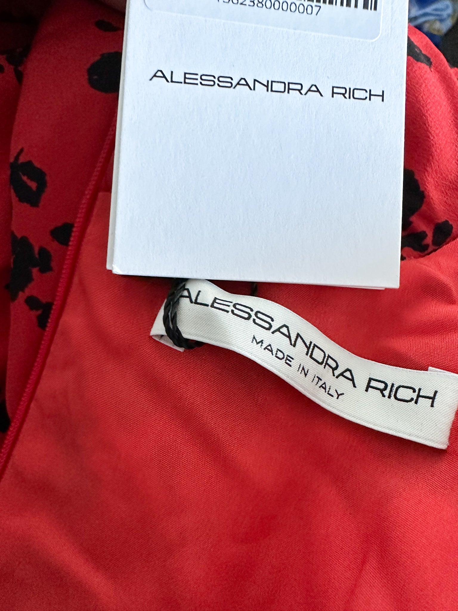 Alessandra Rich Red Floral Rose Print Silk High Neck Keyhole Front Mini Dress