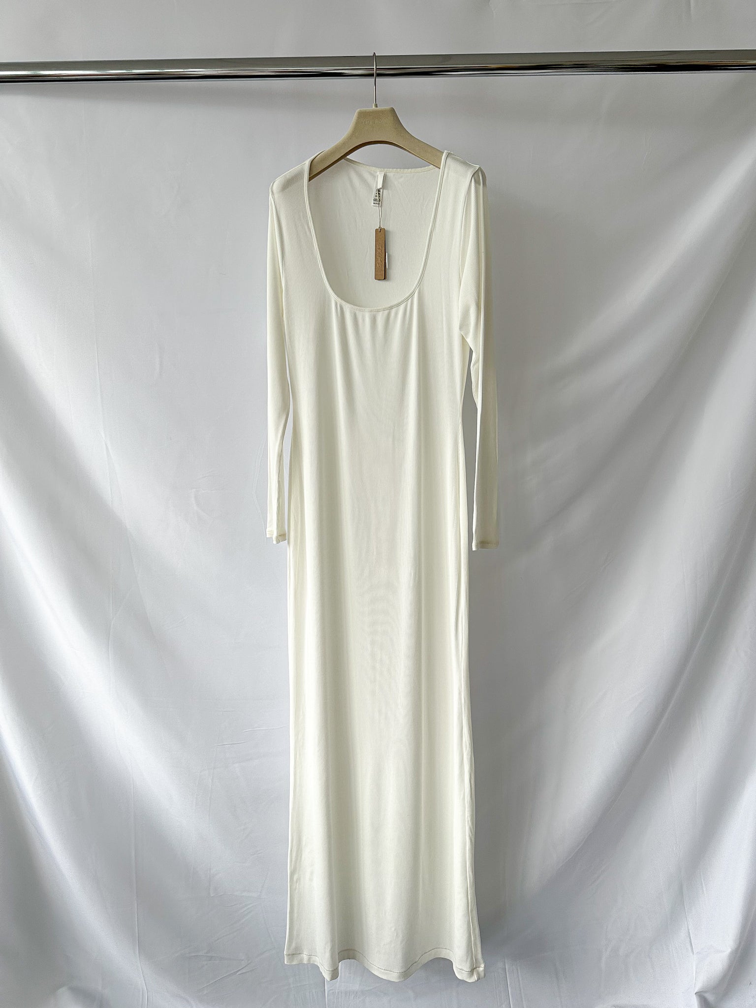 Skims White Soft Lounge Ribbed Square Neck Maxi Dress