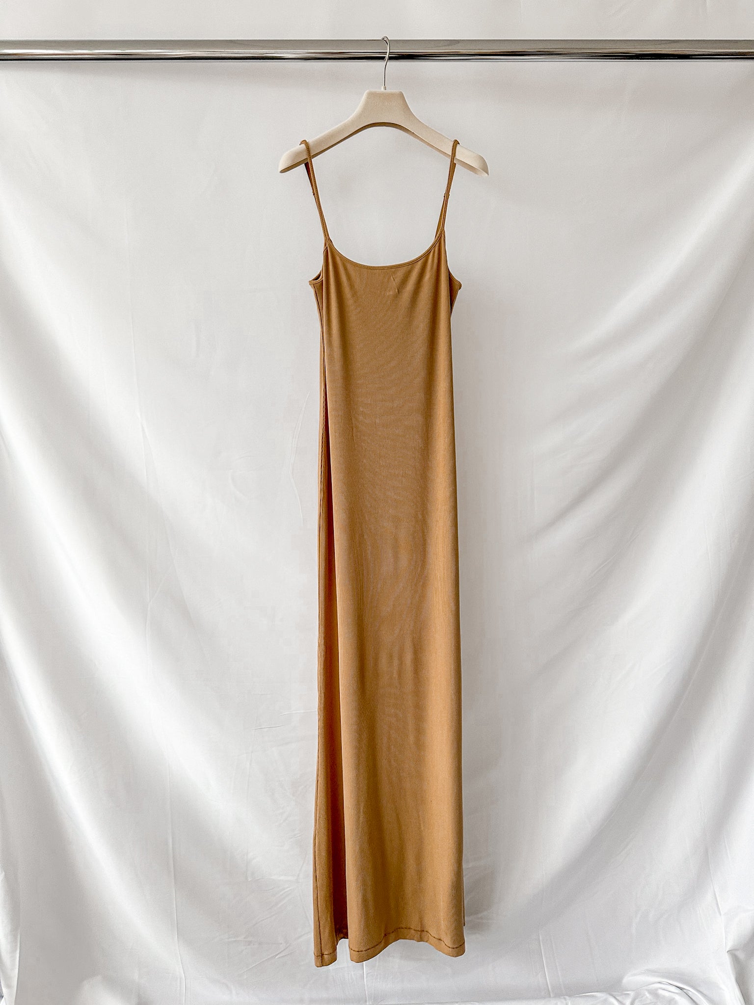 Skims Soft Lounge Ribbed Stretch Modal Slip Camel Brown Dress