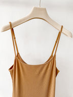 Skims Soft Lounge Ribbed Stretch Modal Slip Camel Brown Dress