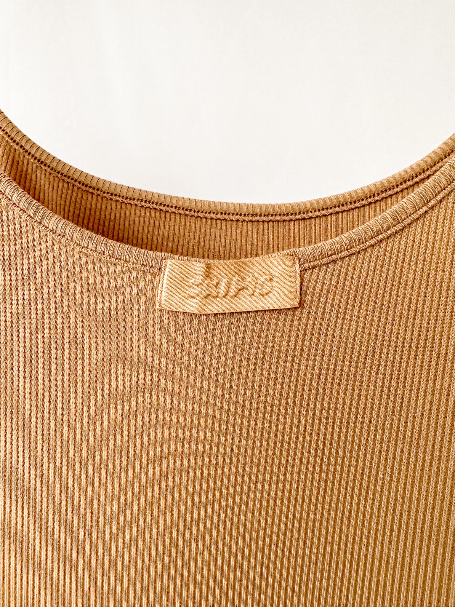 Skims Soft Lounge Ribbed Stretch Modal Slip Camel Brown Dress