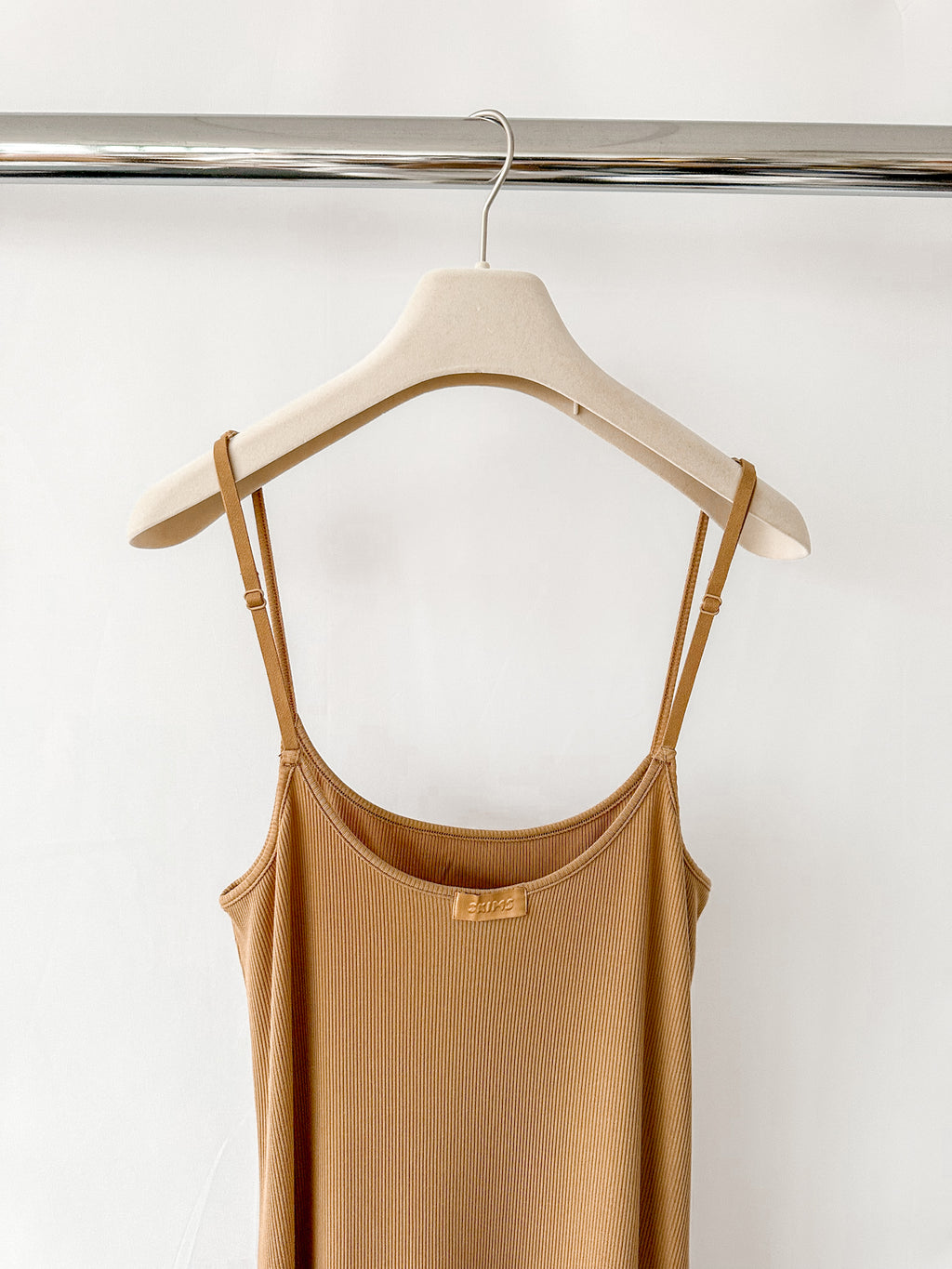 Skims Soft Lounge Ribbed Stretch Modal Slip Camel Brown Dress