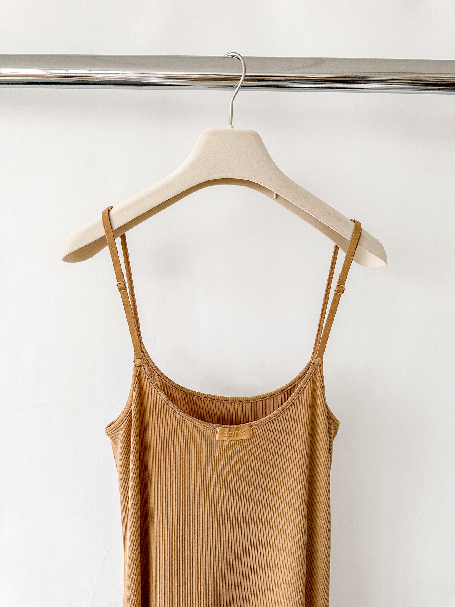 Skims Soft Lounge Ribbed Stretch Modal Slip Camel Brown Dress