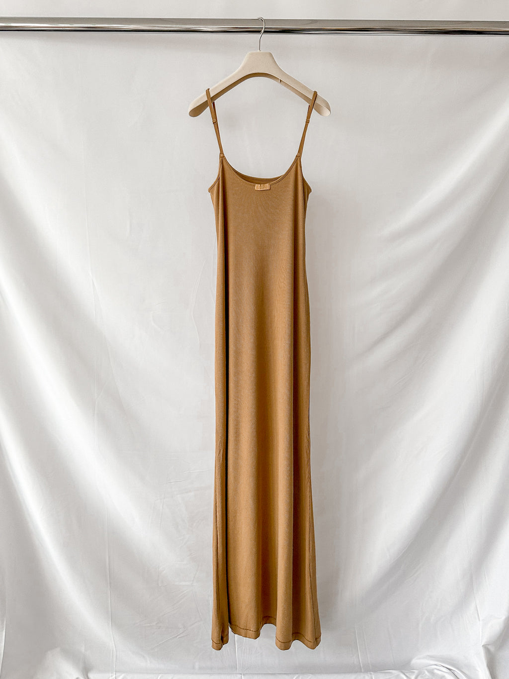 Skims Soft Lounge Ribbed Stretch Modal Slip Camel Brown Dress