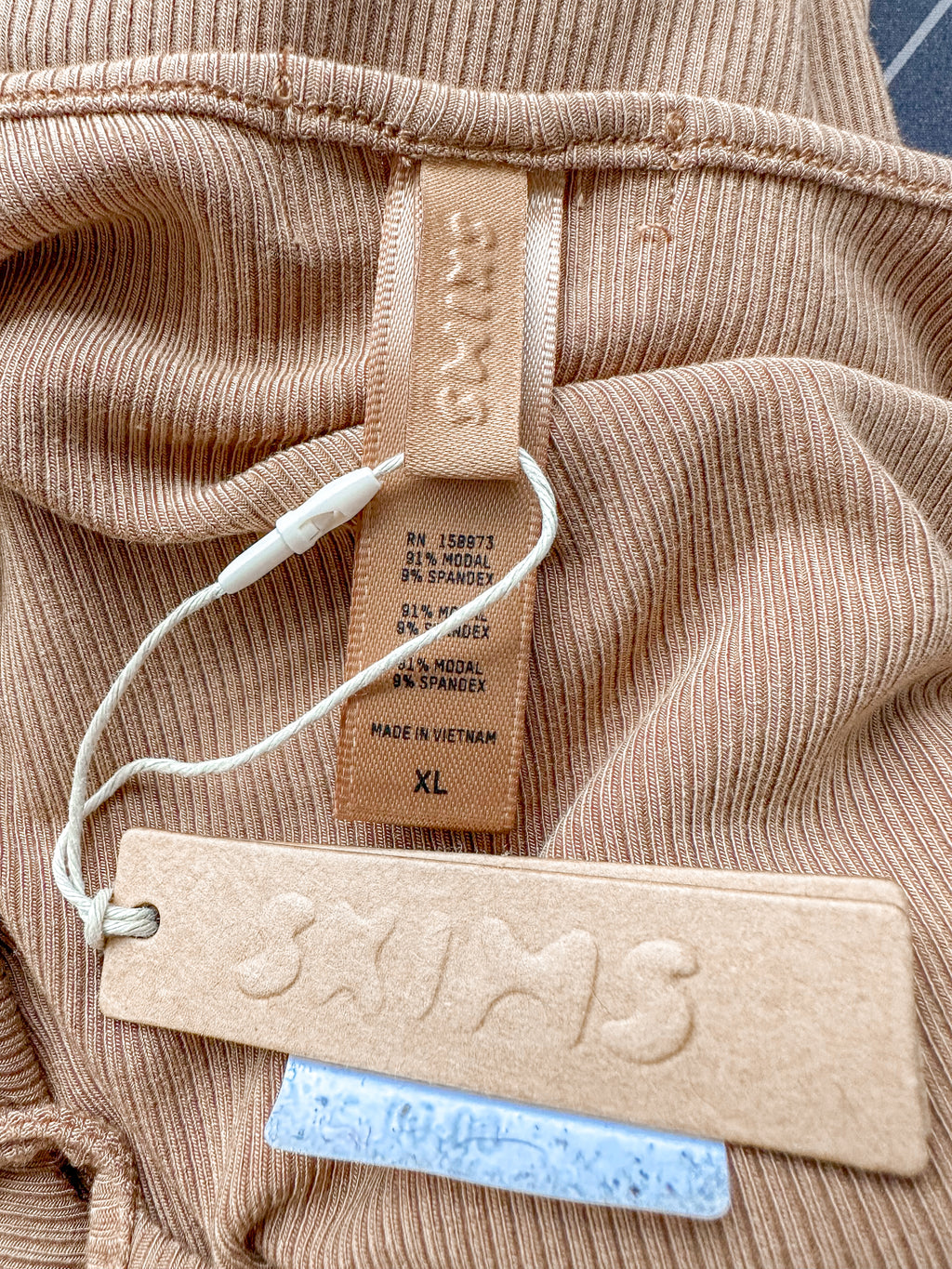 Skims Soft Lounge Ribbed Stretch Modal Slip Camel Brown Dress