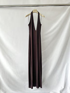 Skims Brown Ribbed Knit Stretch Woven Halterneck Maxi Dress