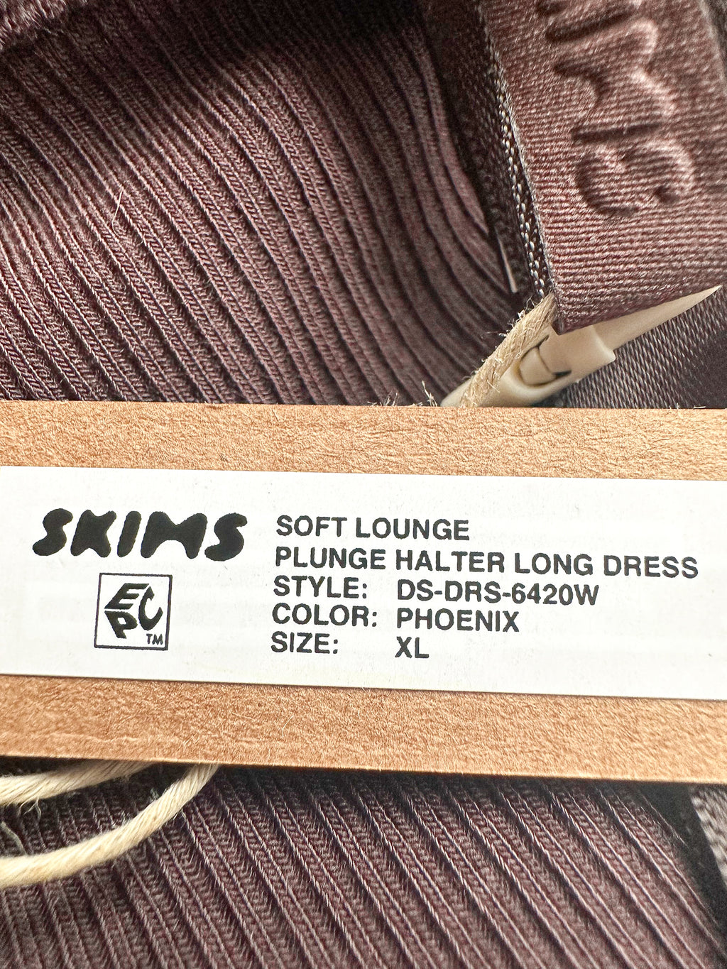 Skims Brown Ribbed Knit Stretch Woven Halterneck Maxi Dress