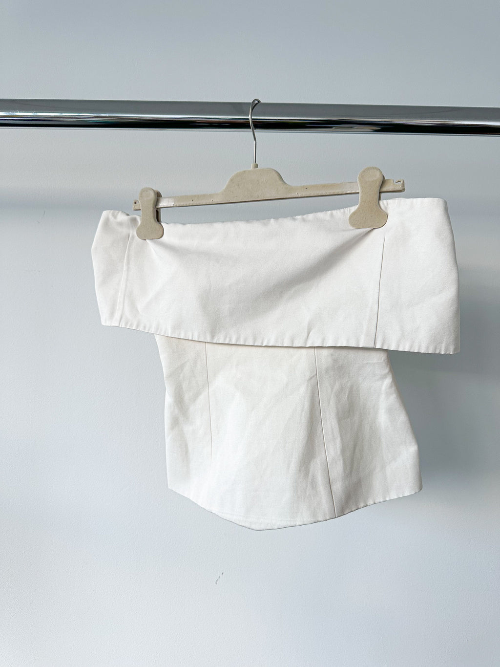 STAUD Giselle Off-The-Shoulder Ivory White Crepe Top