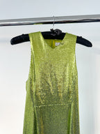 GALVAN Green Sequinned Sparkly High Shine Reflection Long Dress