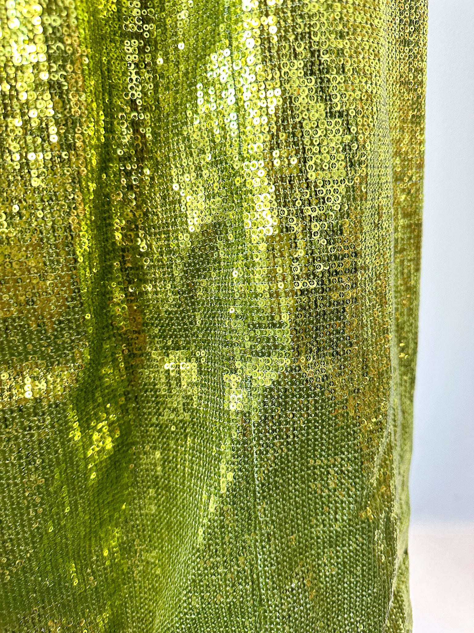 GALVAN Green Sequinned Sparkly High Shine Reflection Long Dress