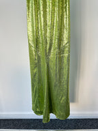 GALVAN Green Sequinned Sparkly High Shine Reflection Long Dress
