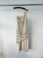 Halpern Tiger Gold White Full Sequinned One Shoulder 70s Disco Party Midi Dress