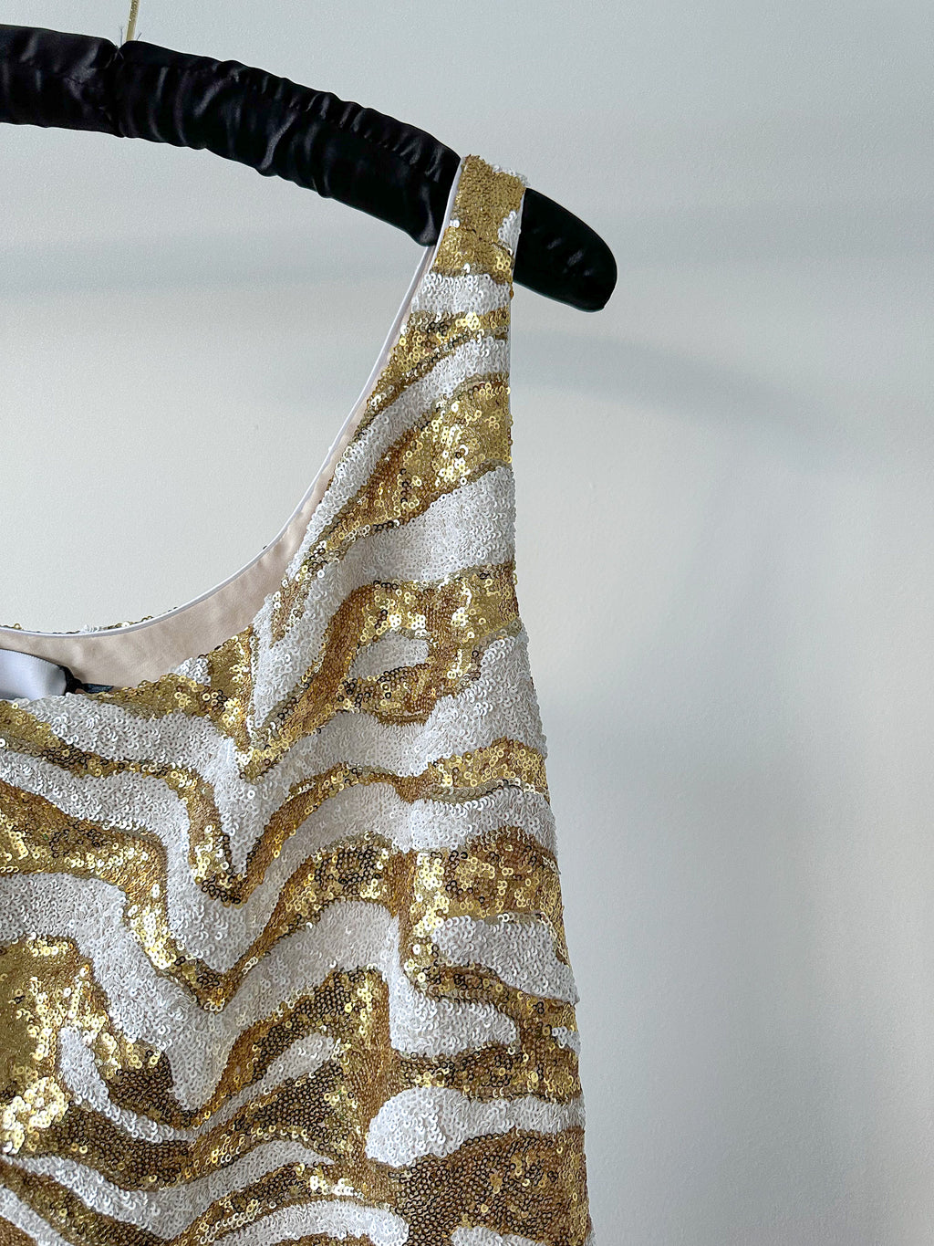 Halpern Tiger Gold White Full Sequinned One Shoulder 70s Disco Party Midi Dress