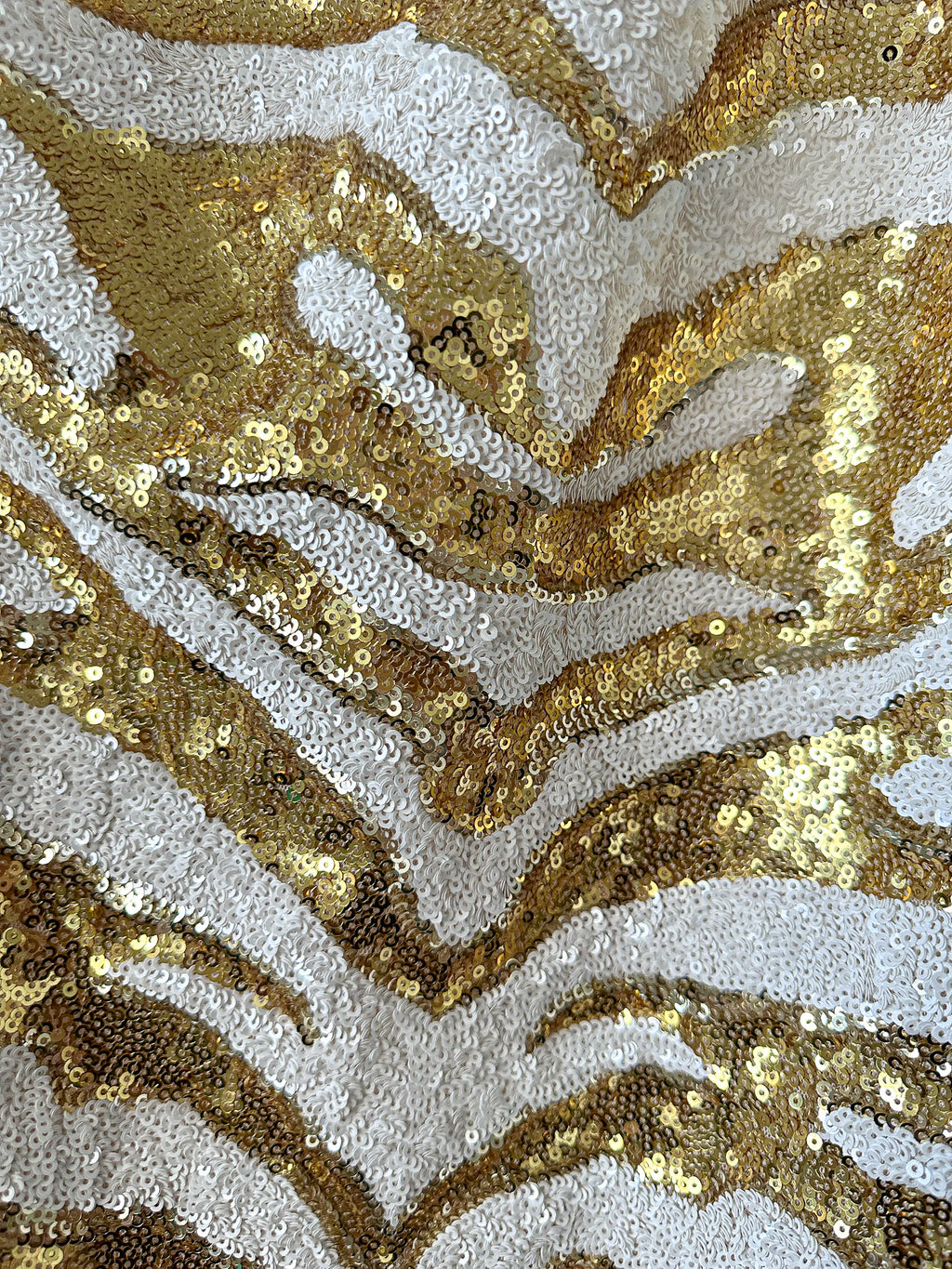 Halpern Tiger Gold White Full Sequinned One Shoulder 70s Disco Party Midi Dress