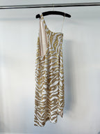 Halpern Tiger Gold White Full Sequinned One Shoulder 70s Disco Party Midi Dress