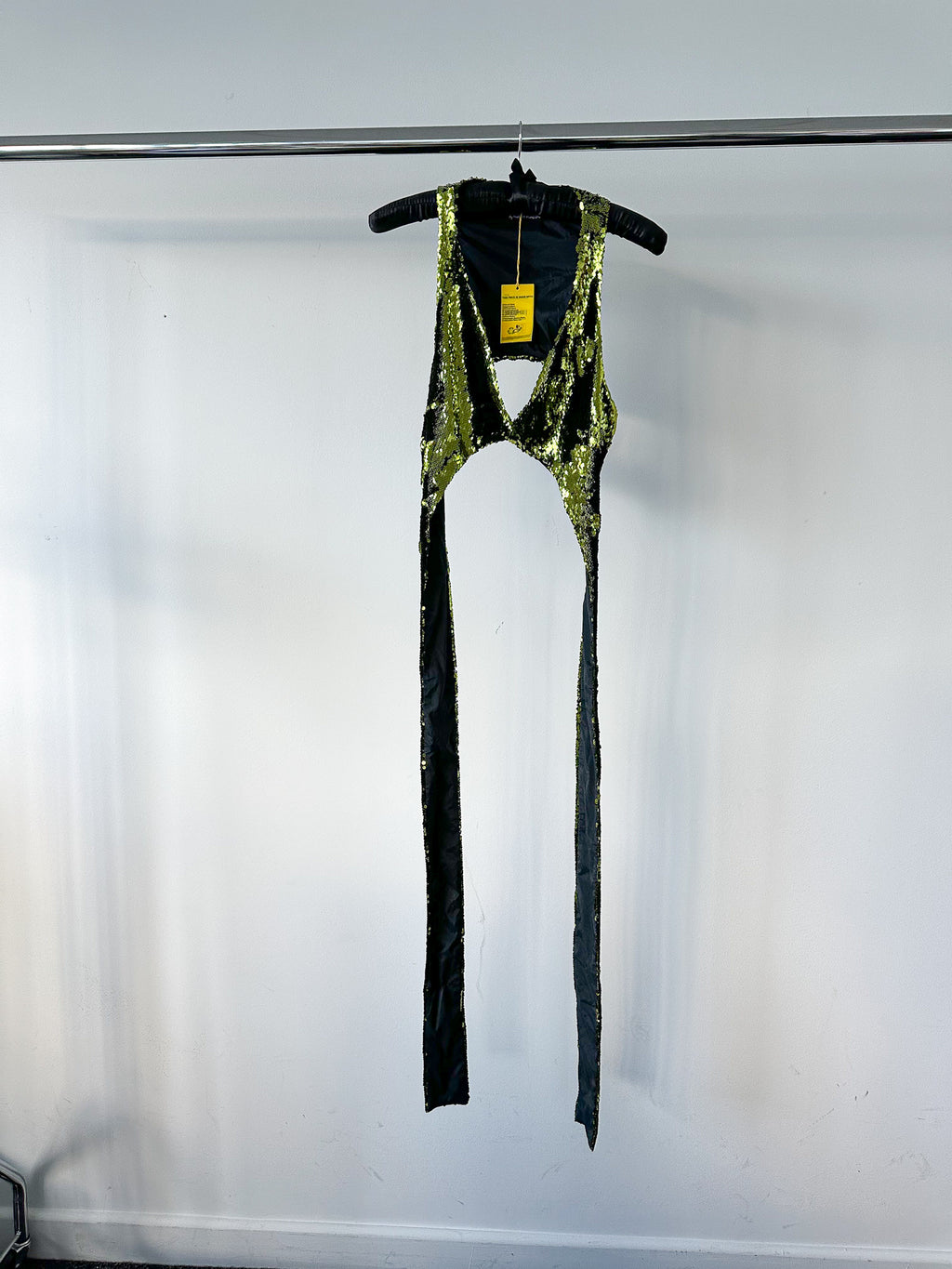 Marques Almeida Green Cutout-Back Sequinned Party Crop Top