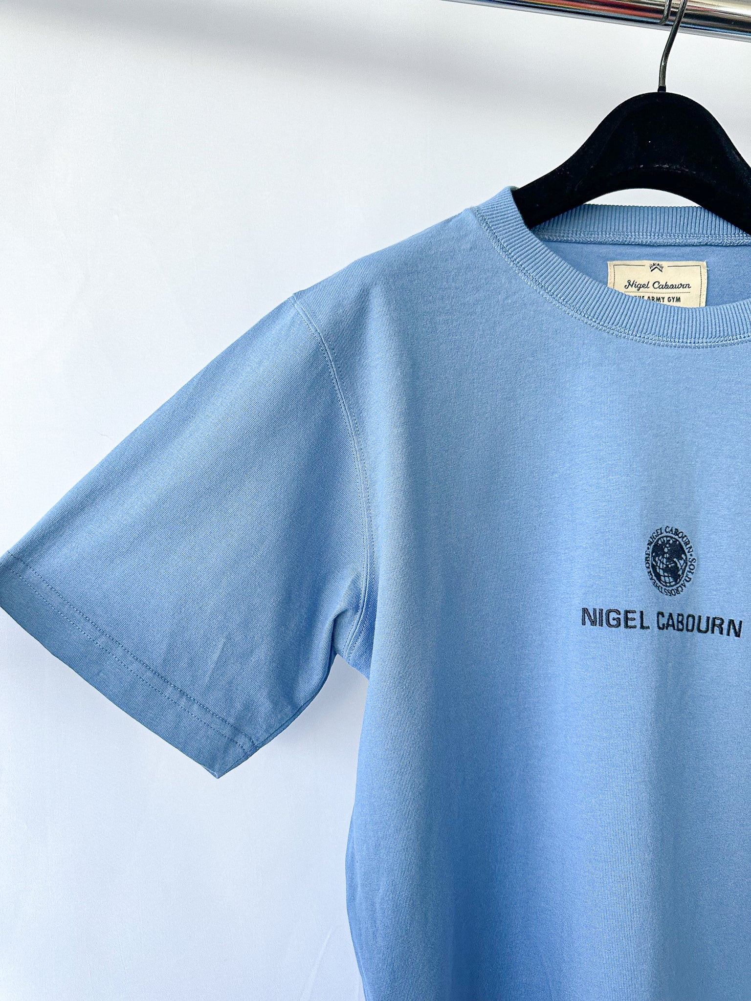 Nigel Cabourn Blue Globe Logo Embroider Spellout Tee
