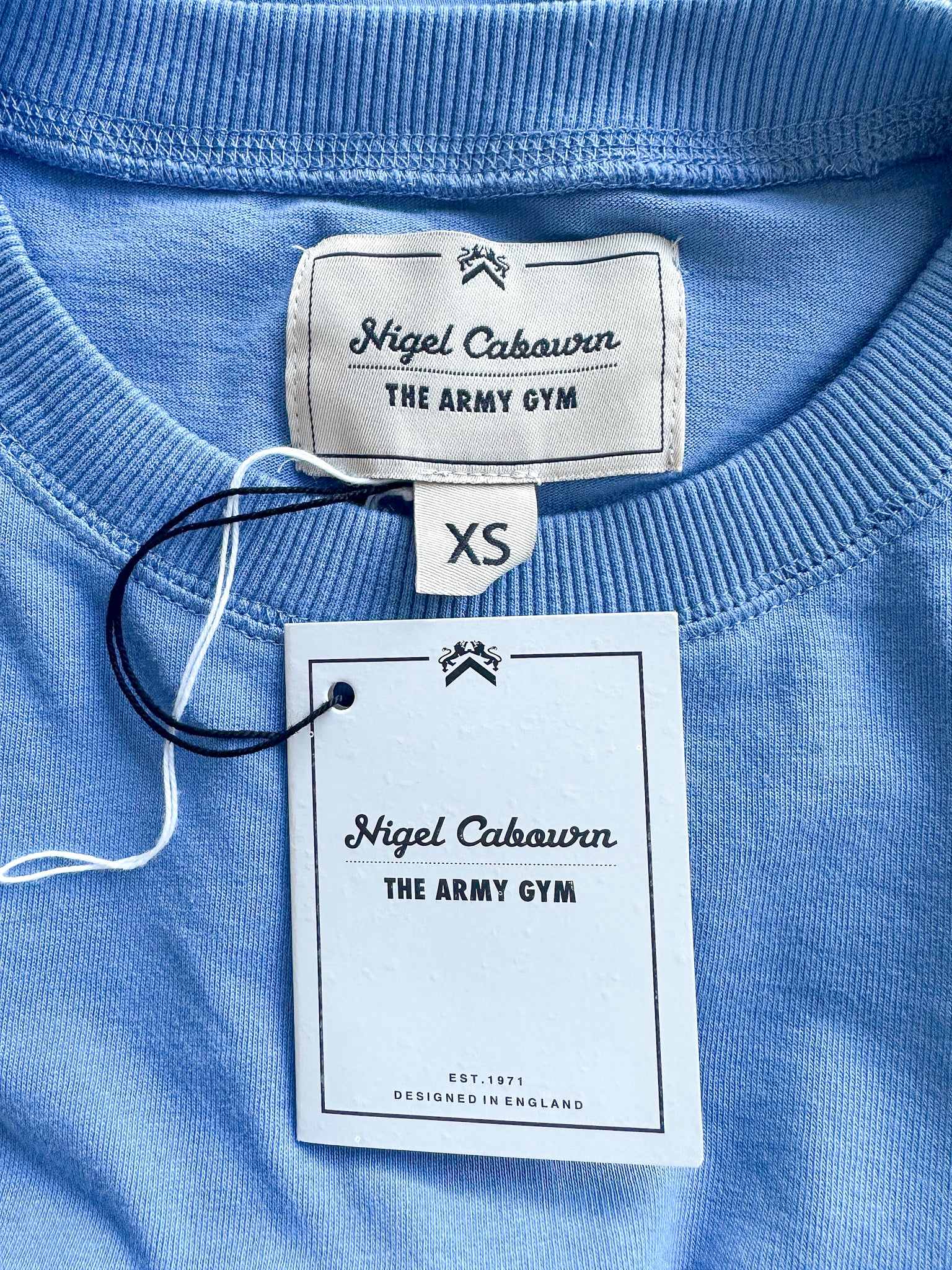 Nigel Cabourn Blue Globe Logo Embroider Spellout Tee