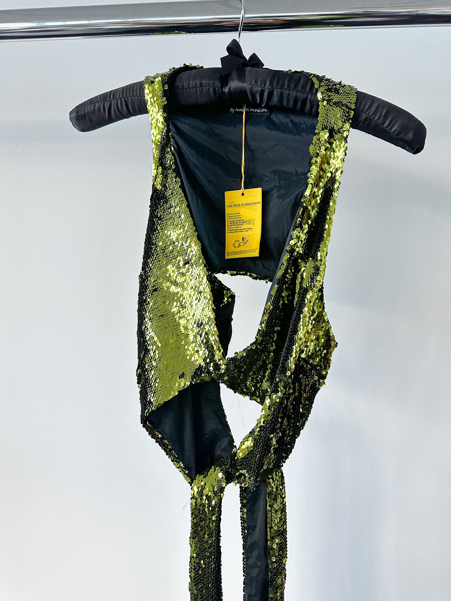 Marques Almeida Green Cutout-Back Sequinned Party Crop Top