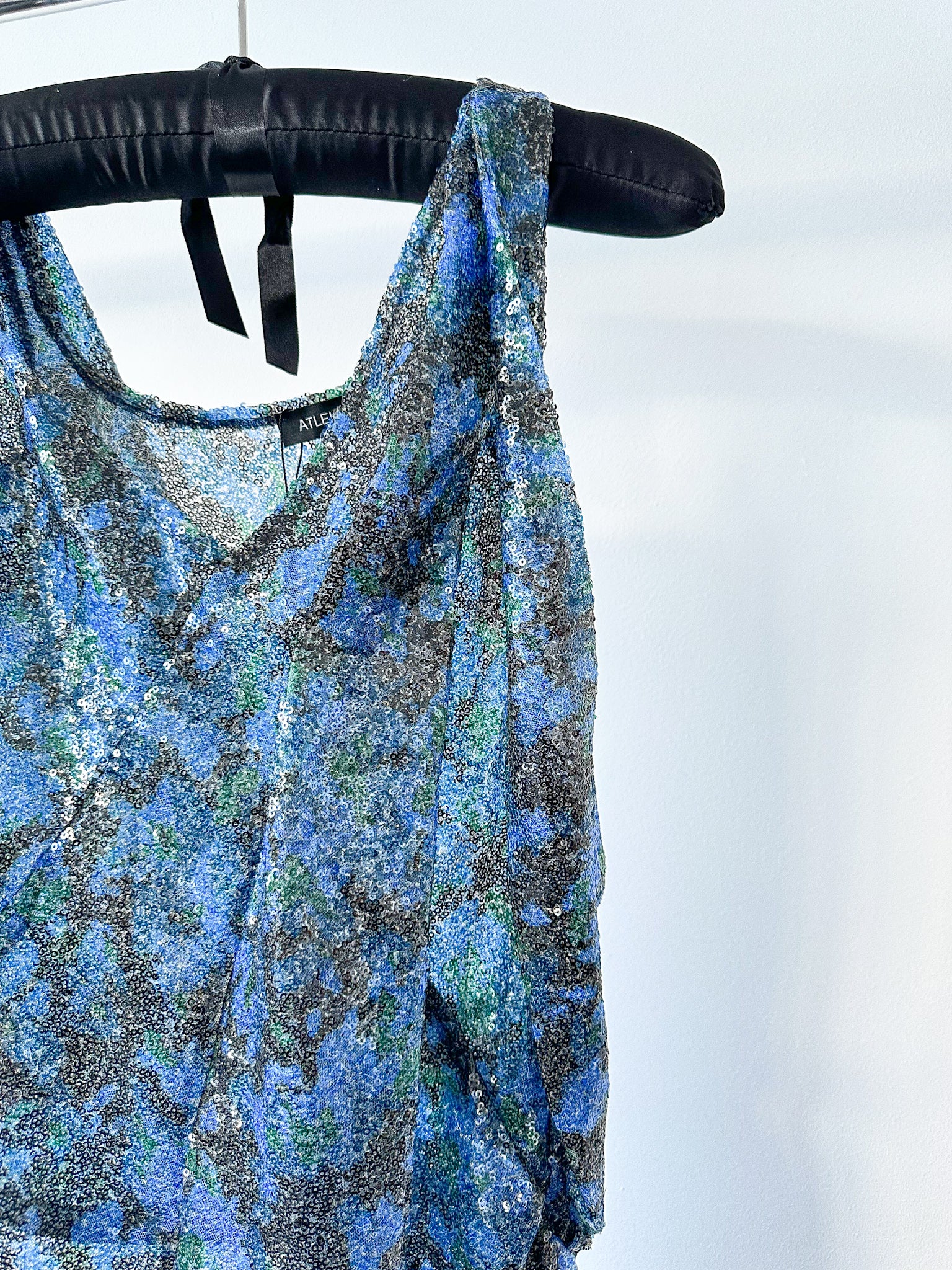 Atlein Blue Sequinned Floral Dress