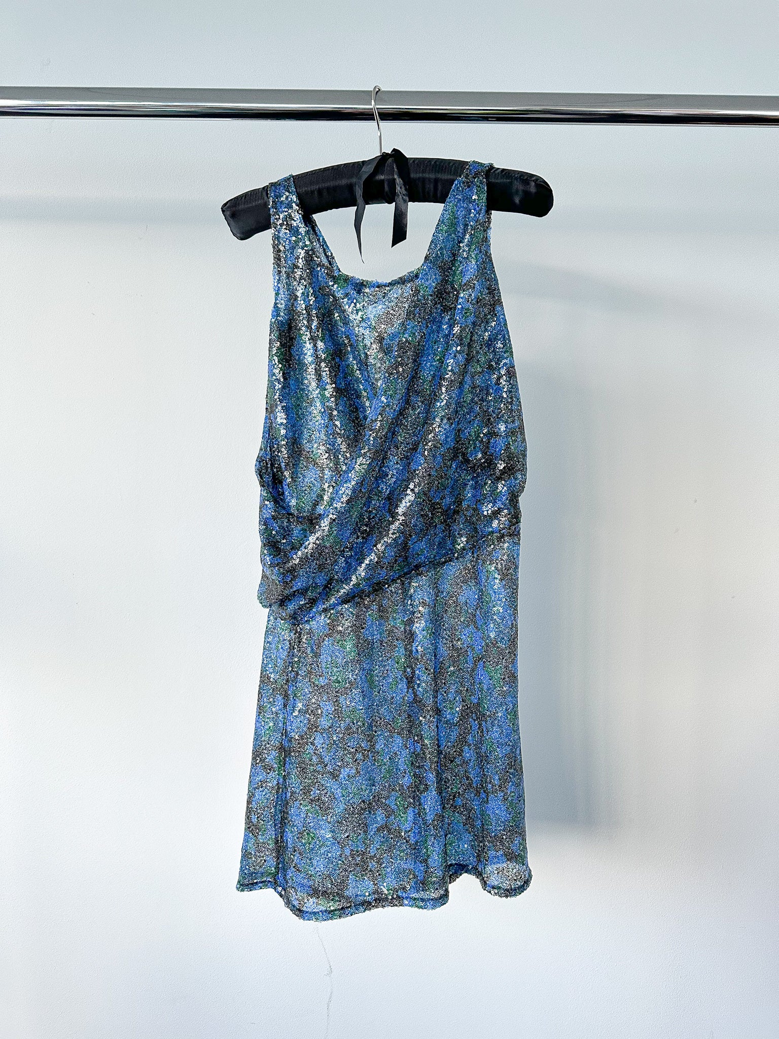 Atlein Blue Sequinned Floral Dress