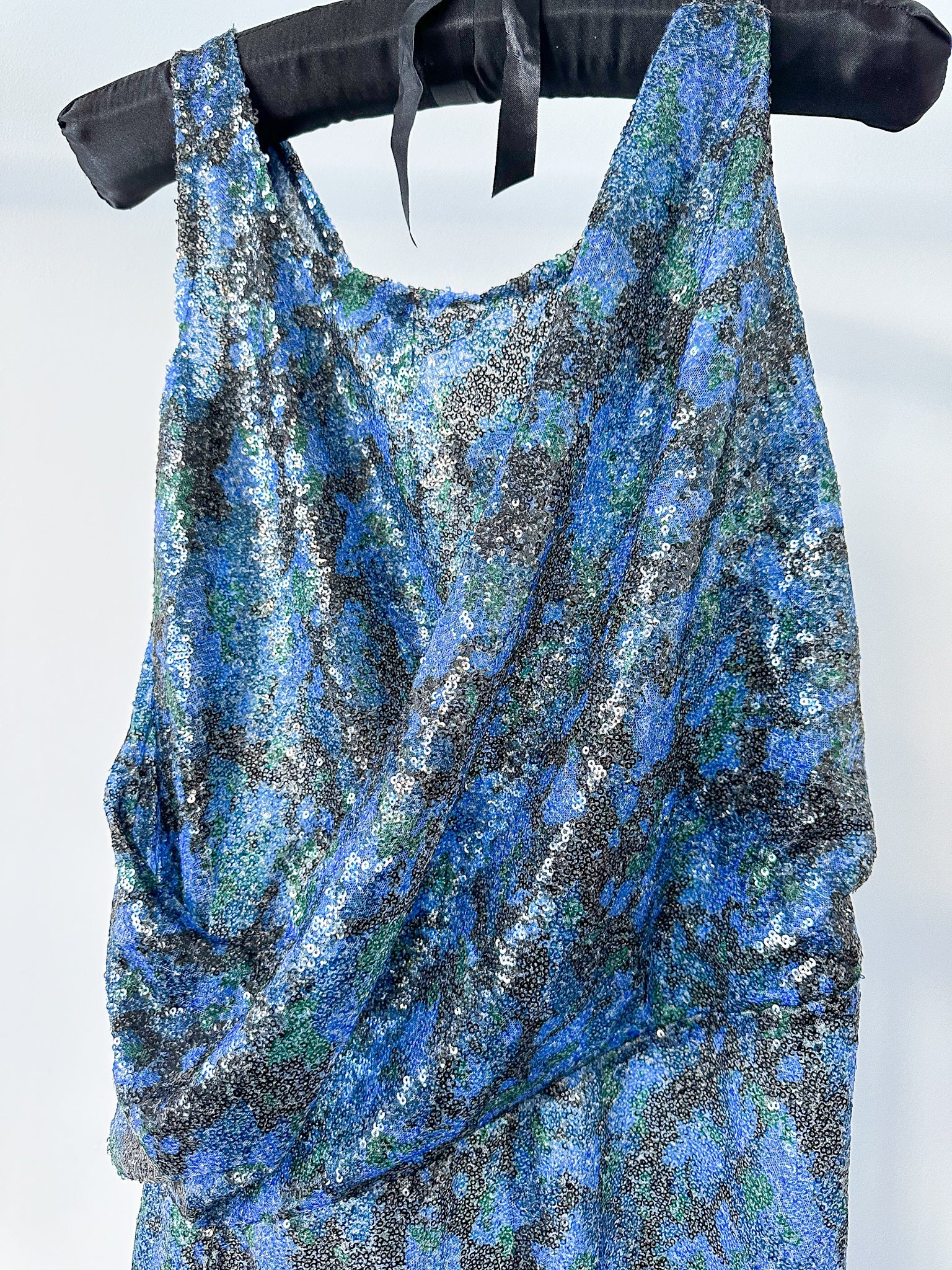 Atlein Blue Sequinned Floral Dress