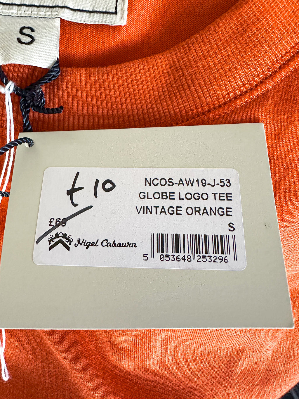 Nigel Cabourn Vintage Orange Globe Logo Embroider Spellout Tee