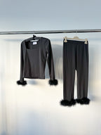 Sleeper The Weekend Chic Black Feather-Trim Pyjama Set