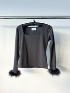 Sleeper The Weekend Chic Black Feather-Trim Pyjama Set