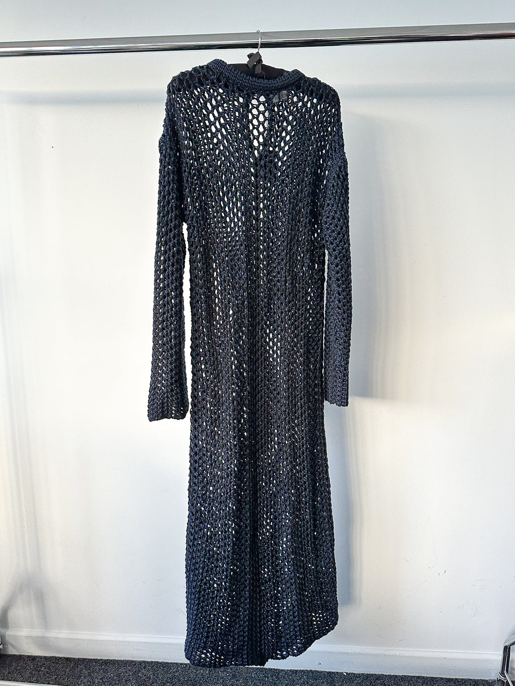 Robe longue bleu marine en coton biologique tricoté Raey