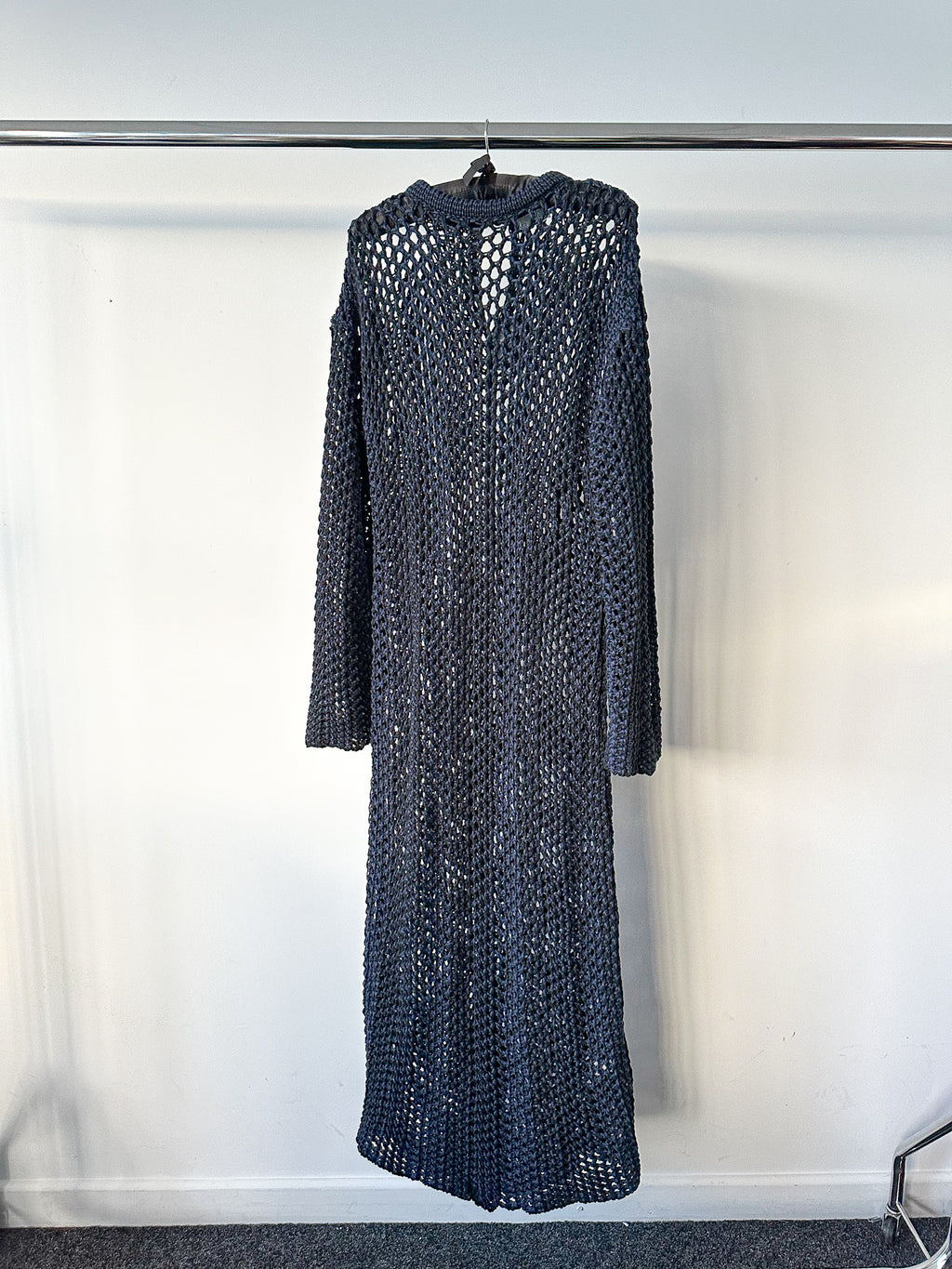 Robe longue bleu marine en coton biologique tricoté Raey