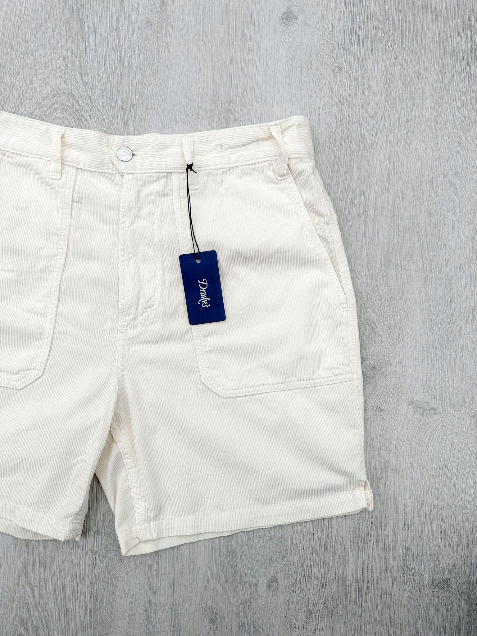 Drake's Fatigue Ecru White Cotton Corduroy Needlecord Shorts - House Of Huntington