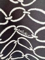 Valentino Garavani Feather-Trimmed Black 1967 Chain Print Intarsia Jacquard Knit Top