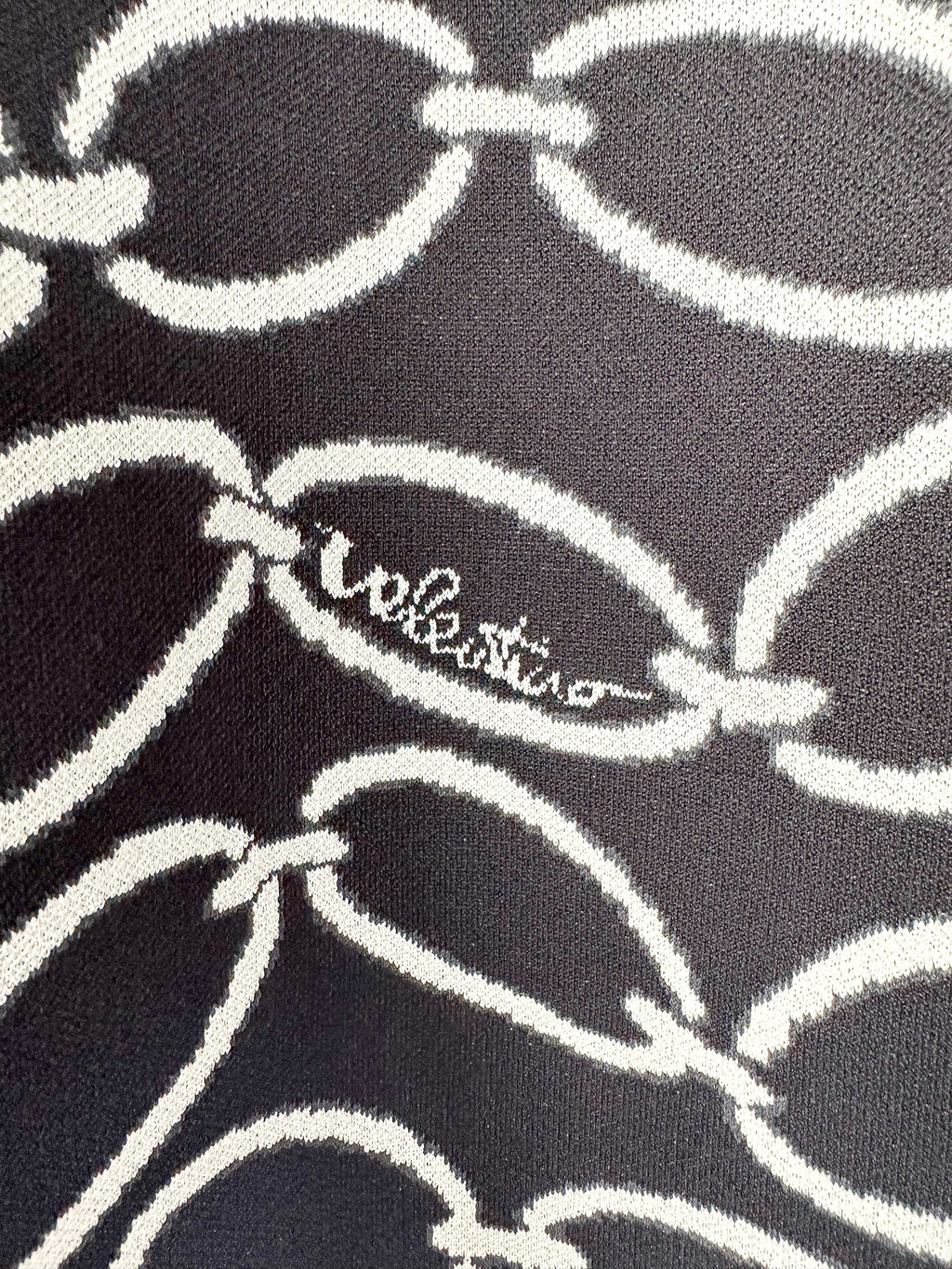 Valentino Garavani Feather-Trimmed Black 1967 Chain Print Intarsia Jacquard Knit Top