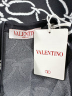 Valentino Garavani Feather-Trimmed Black 1967 Chain Print Intarsia Jacquard Knit Top