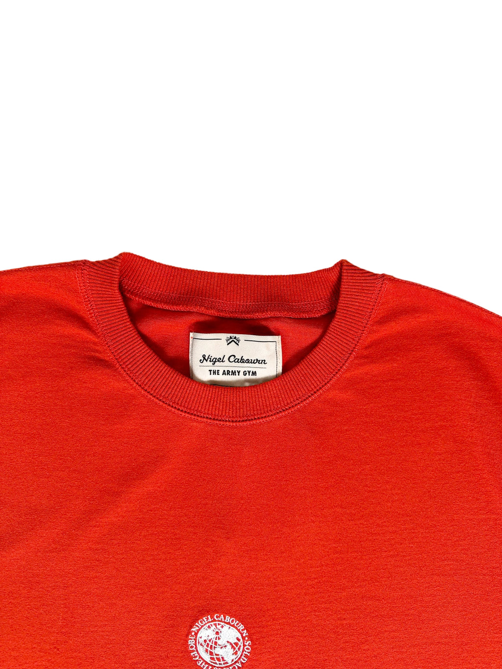 Nigel Cabourn Orange Globe Logo Embroider Spellout Tee