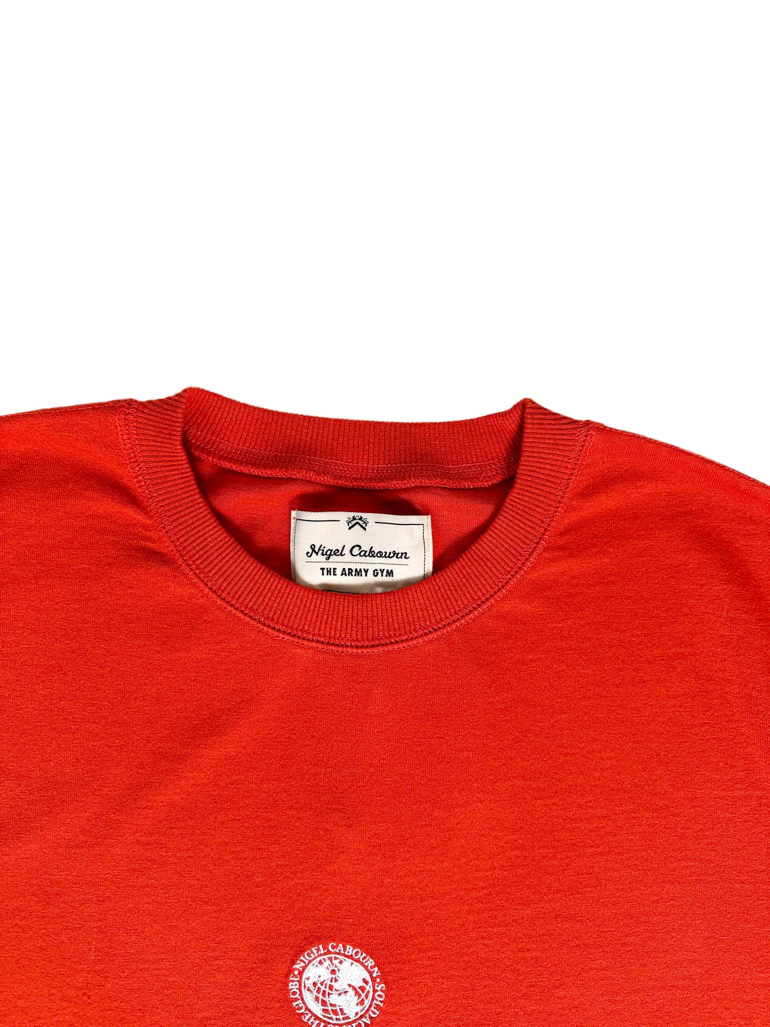 Nigel Cabourn Orange Globe Logo Embroider Spellout Tee