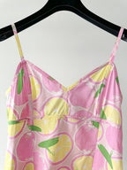 Moschino Lemon Print Amalfi Pink V-Neck Spaghetti Strap Dress